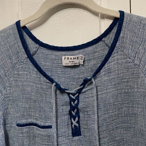 Frame blue rolled cuff sleeves navy piping size S - Picture 2 of 13